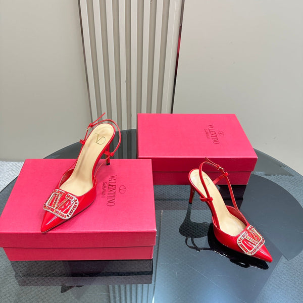 Décolleté con cinturino posteriore in pelle nappa laminata Vlogo Glow 100 mm, rosso mix beige 999052