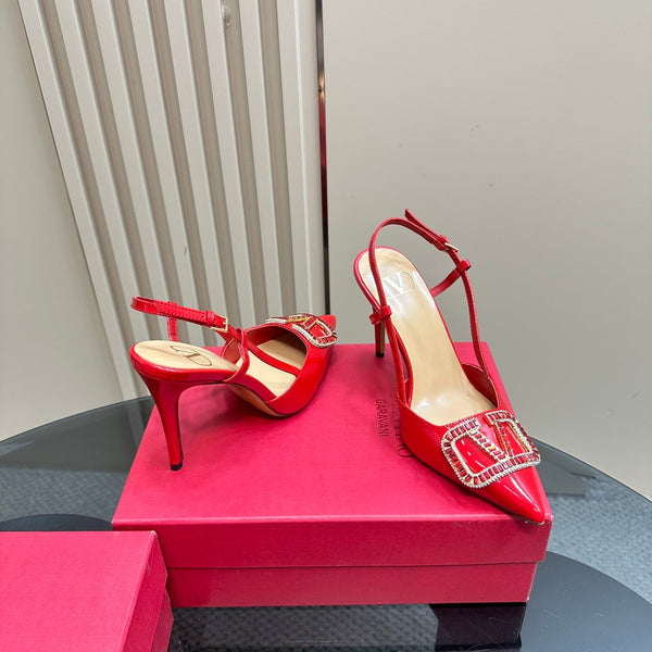 Décolleté con cinturino posteriore in pelle nappa laminata Vlogo Glow 100 mm, rosso mix beige 999052