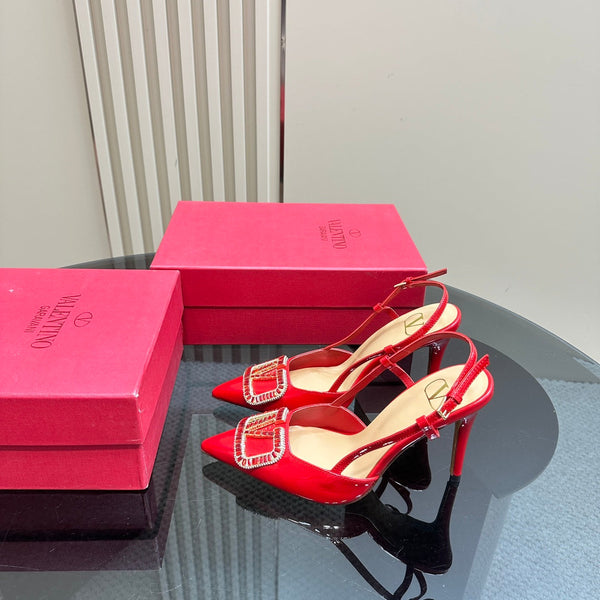 Décolleté con cinturino posteriore in pelle nappa laminata Vlogo Glow 100 mm, rosso mix beige 999052