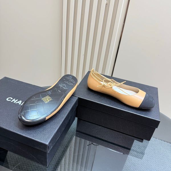 CC 25 Mary Jane Flat Buff Brown Leather with Fabric 239406