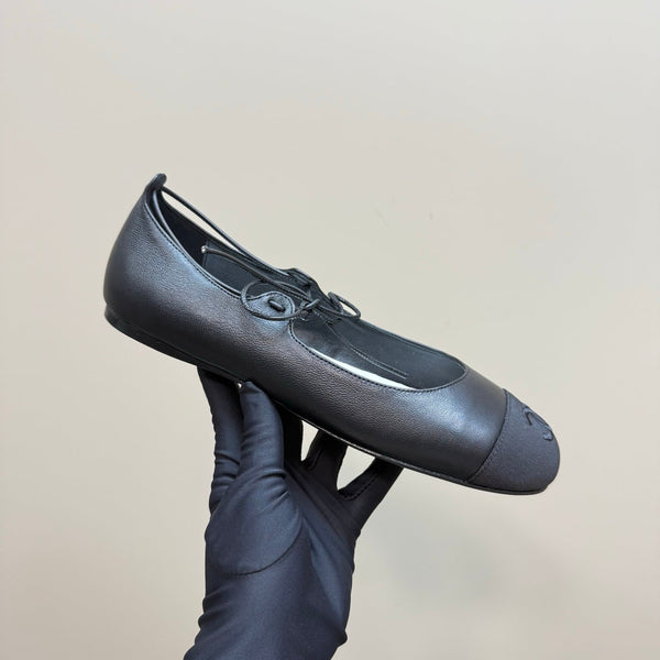 CC 25 Mary Jane Flat in pelle nera con tessuto 239412