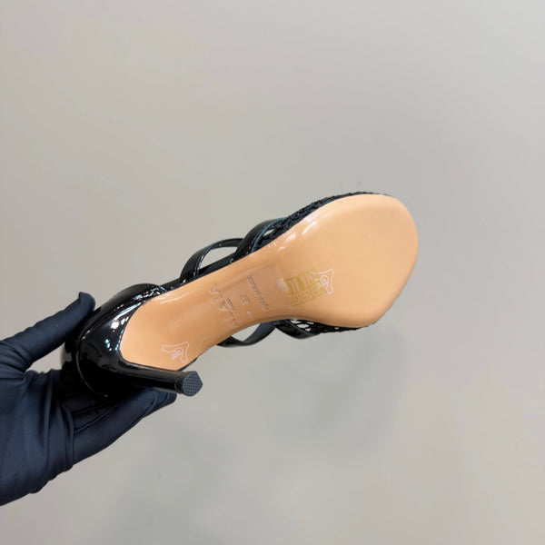 Alaia Fishnet Thong Heels Sandals Black Lambskin 299658