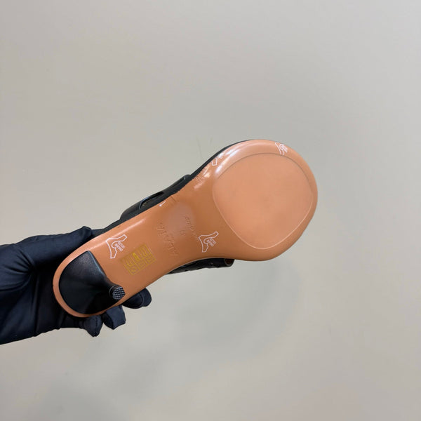 Alaia Vienne Cutout Kitten-Heel Slide Sandals Black Sheepskin 299661