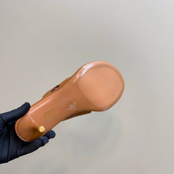 Alaia Vienne Cutout Kitten-Heel Slide Sandals Brown Sheepskin 299662