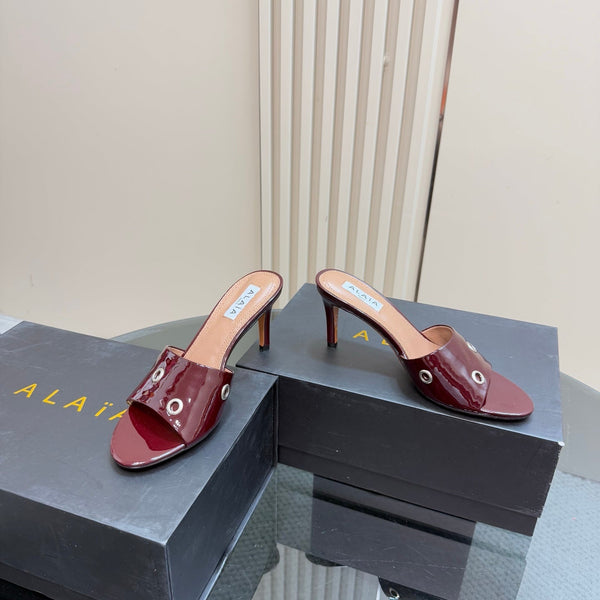 Alaia 2025 Oeillets Embellished Leather Sandals Ruby Red Lambskin 299666