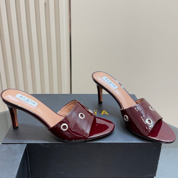 Alaia 2025 Oeillets Embellished Leather Sandals Ruby Red Lambskin 299666