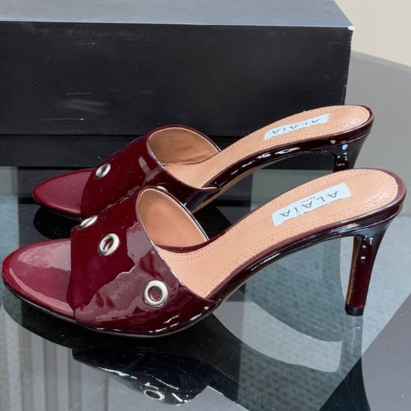 Alaia 2025 Oeillets Embellished Leather Sandals Ruby Red Lambskin 299666