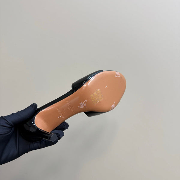 Alaia 2025 Oeillets Embellished Leather Sandals Glossy Black Lambskin 299668