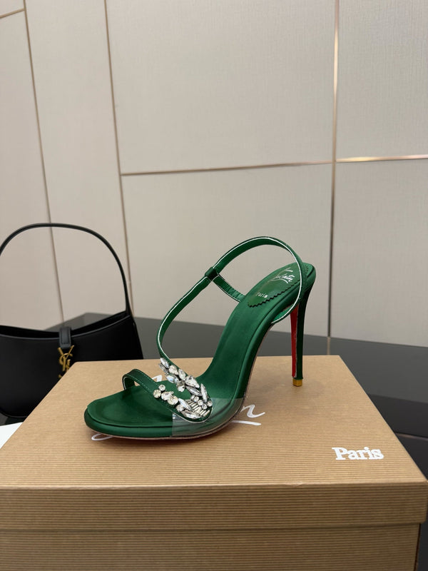 CL Diamond Sandals 10.5cm Green Silk 299881