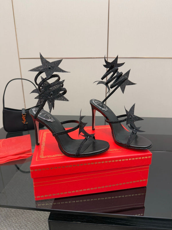 RC Sandals 9.5cm Black Rhinestone Silk 302581