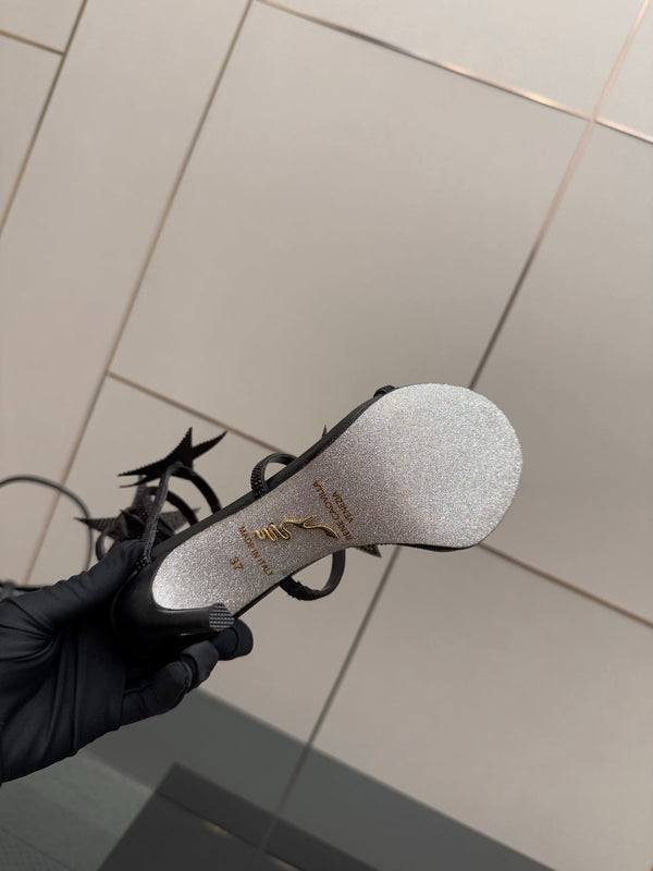 RC Sandals 9.5cm Black Rhinestone Silk 302581