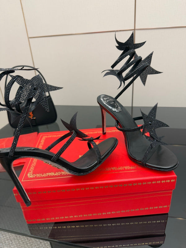 RC Sandals 9.5cm Black Rhinestone Silk 302581