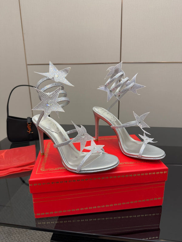 RC Sandals 9.5cm Sliver Rhinestone Silk 302584