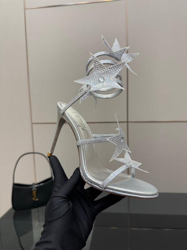 RC Sandals 9.5cm Sliver Rhinestone Silk 302584