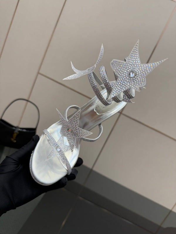 RC Sandals 9.5cm Sliver Rhinestone Silk 302584