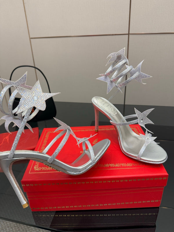 RC Sandals 9.5cm Sliver Rhinestone Silk 302584