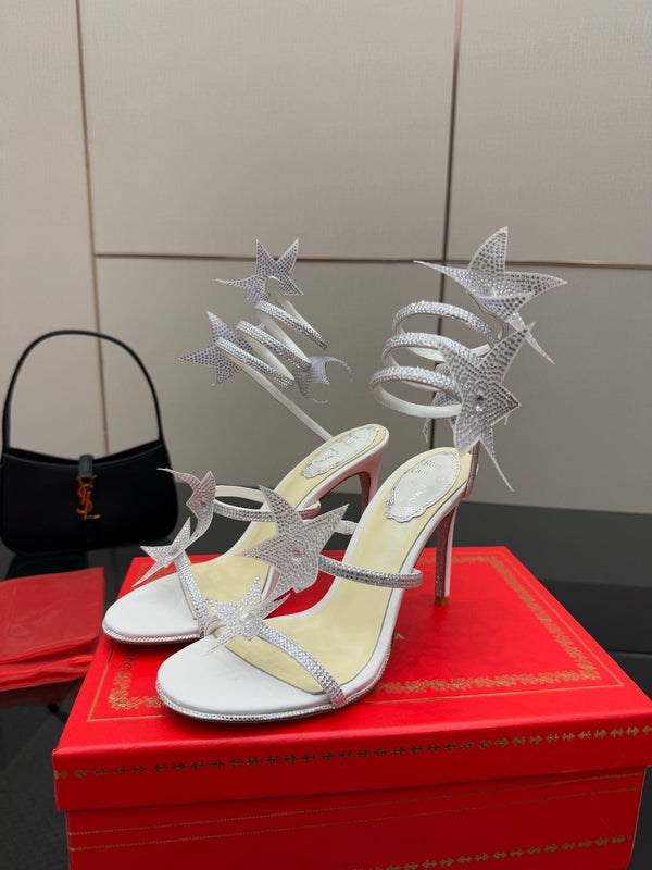 RC Sandals 9.5cm White Rhinestone Silk 302585