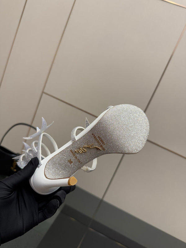 RC Sandals 9.5cm White Rhinestone Silk 302585