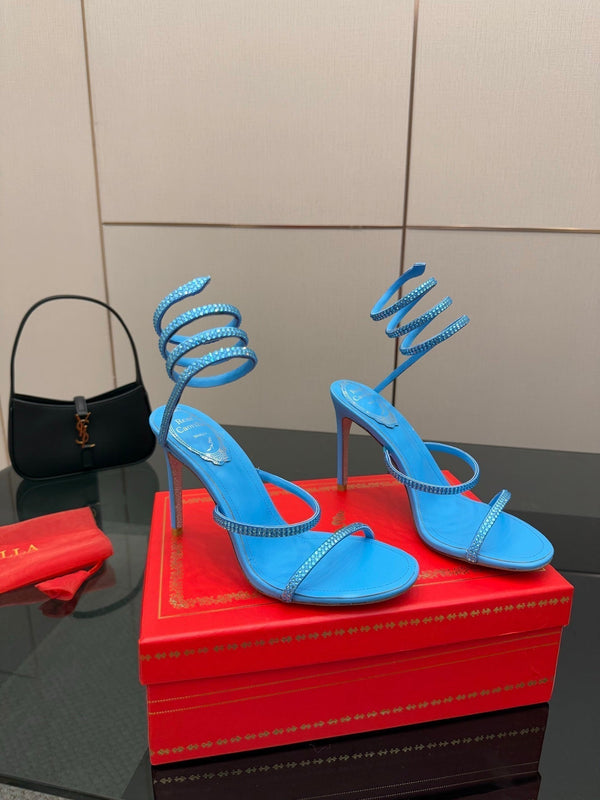 RC Sandals 9.5cm Blue Silk Creole Crystal Diamond 302603