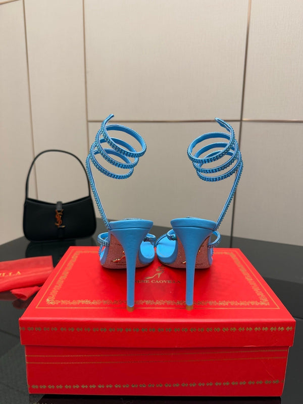 RC Sandals 9.5cm Blue Silk Creole Crystal Diamond 302603