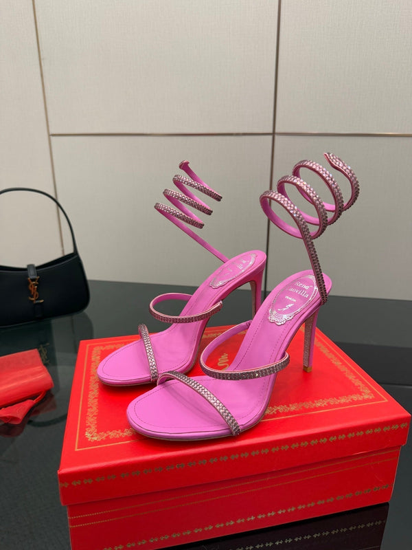 RC Sandals 9.5cm Dark Pink Silk Creole Crystal Diamond 302607