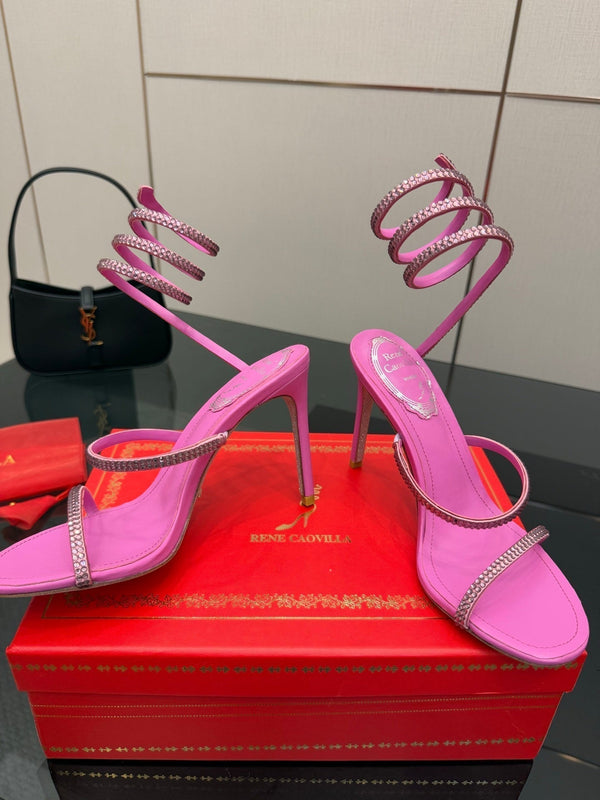 RC Sandals 9.5cm Dark Pink Silk Creole Crystal Diamond 302607