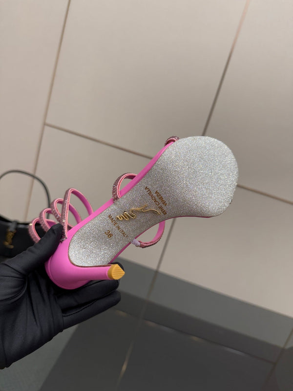 RC Sandals 9.5cm Dark Pink Silk Creole Crystal Diamond 302607