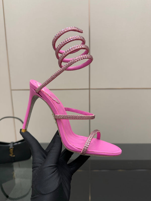 RC Sandals 9.5cm Dark Pink Silk Creole Crystal Diamond 302607