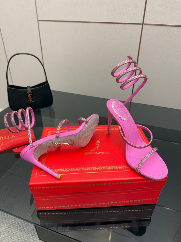 RC Sandals 9.5cm Dark Pink Silk Creole Crystal Diamond 302607