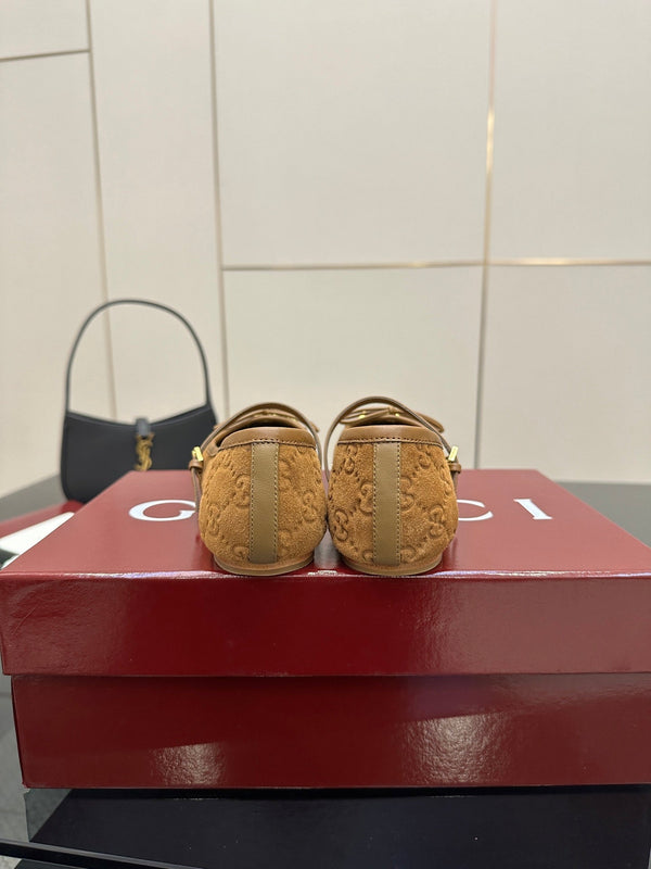 GC 25 Horsebit Ballet Flat Brown Monogram Suede