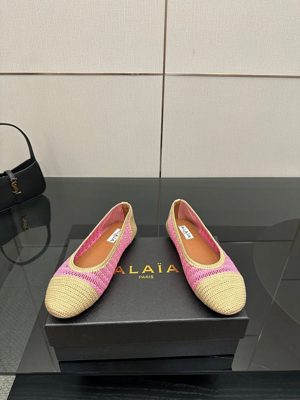 Alaia 2025 Ballet Flat Beige Pink Raffia 433751