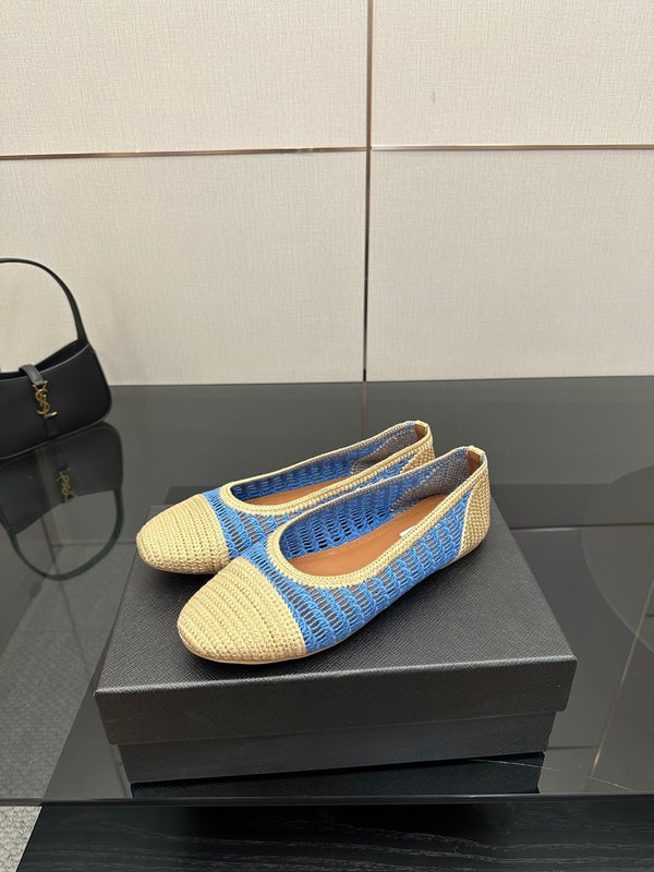 Alaia 2025 Ballet Flat Beige Blue Raffia 433752