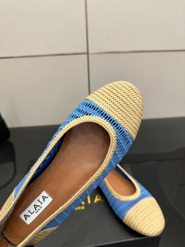 Alaia 2025 Ballet Flat Beige Blue Raffia 433752