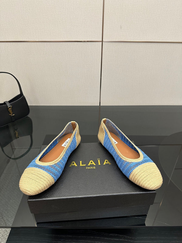 Alaia 2025 Ballet Flat Beige Blue Raffia 433752