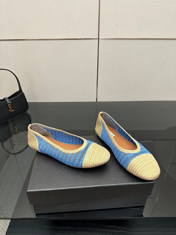 Alaia 2025 Ballet Flat Beige Blue Raffia 433752
