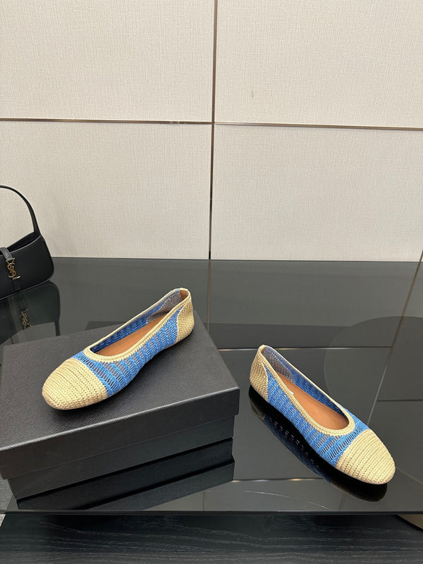 Alaia 2025 Ballet Flat Beige Blue Raffia 433752