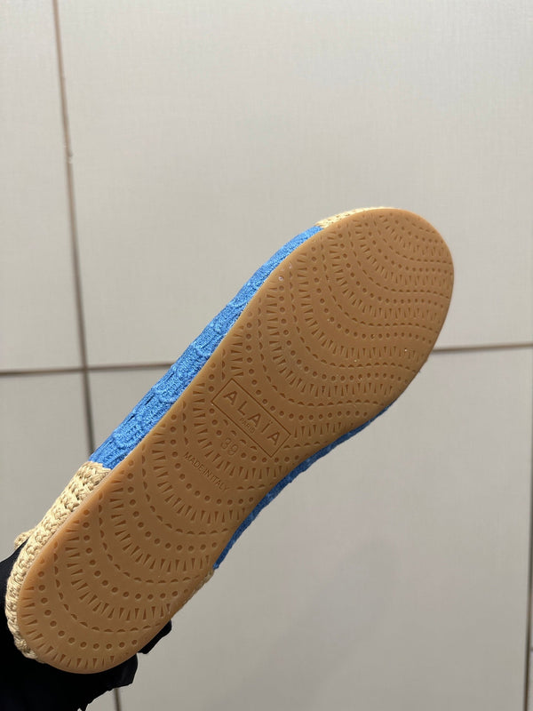 Alaia 2025 Ballet Flat Beige Blue Raffia 433752