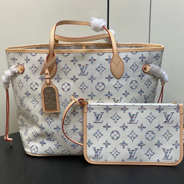 neverfull mm 31 multicolor beige monogram jacquard fabric