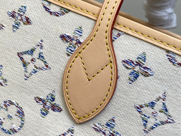 neverfull mm 31 multicolor beige monogram jacquard fabric
