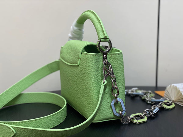 CAPUCINES MINI 21 GREEN TAURILLON TURQUOISE SILVER HARDWARE