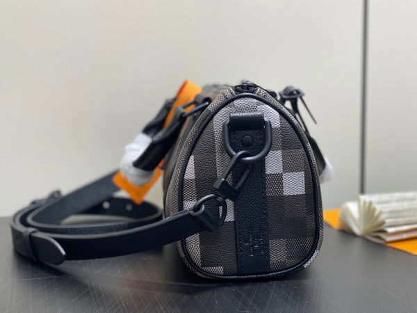 Keepall Bandouliere 25cm Damoflage Black Coated Canvas