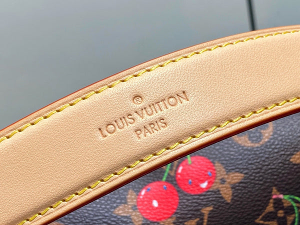 Baule laterale LV x TM MM 23,5 cm in tela marrone ciliegia