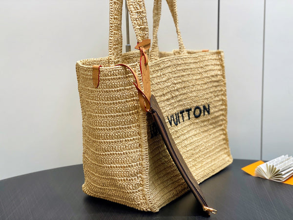 LV Summer Shopper Tote MM 44cm Beige Raffia