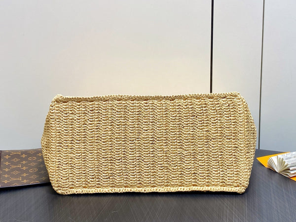 LV Summer Shopper Tote MM 44cm Beige Raffia