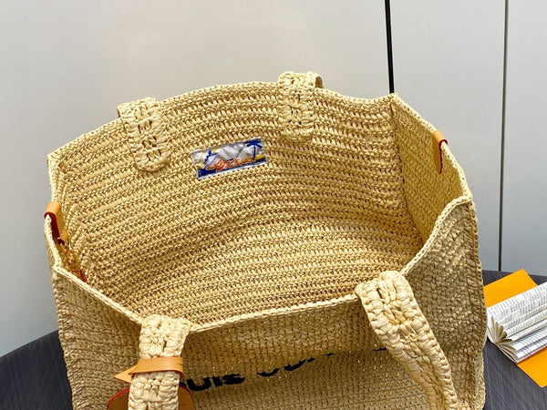 LV Summer Shopper Tote MM 44cm Beige Raffia