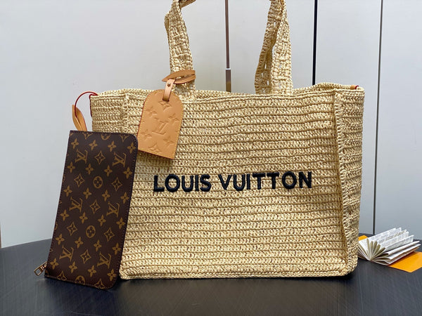 LV Summer Shopper Tote MM 44cm Beige Raffia