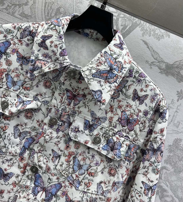 CD Jacket White Cotton Denim with Multicolor