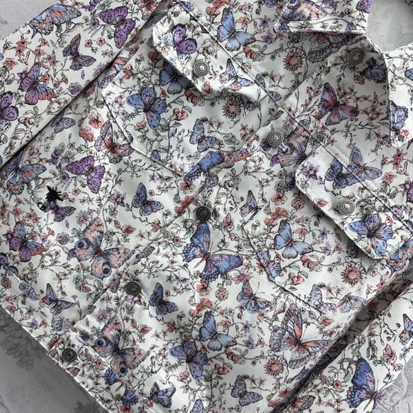 CD Jacket White Cotton Denim with Multicolor