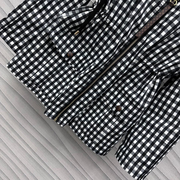 Lv Check Hooded Black White Parka 224851