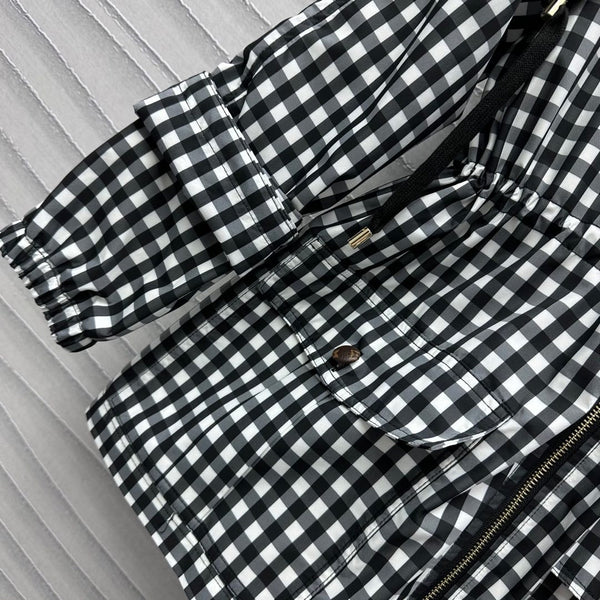 Lv Check Hooded Black White Parka 224851